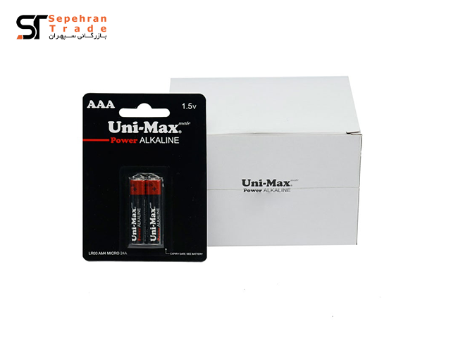 باتری نیم قلمی کارتی الکالاین مدل Power Alkaline بسته 2 عددی یونی مکس Uni Max