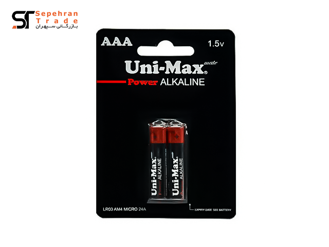 باتری نیم قلمی کارتی الکالاین مدل Power Alkaline بسته 2 عددی یونی مکس Uni Max