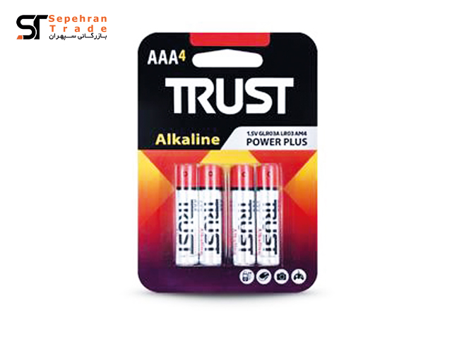 باتری نیم قلمی پاور پلاس آلکالاین کارتی سایز AAA بسته 4 عددی تراست