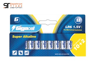 باتری قلمی سوپر آلکالاین کارتی سایز AA بسته 12 عددی گیگاسل