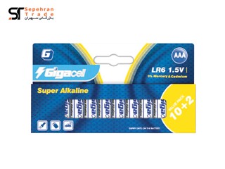 باتری نیم قلمی سوپر آلکالاین کارتی سایز AAA بسته 12 عددی گیگاسل