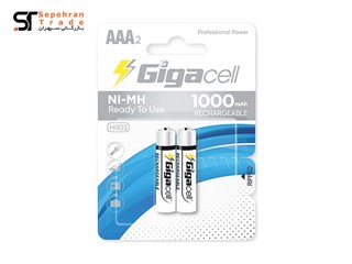 باتری نیم قلمی 1000 میلی آمپر شارژی کارتی سایز AAA بسته 2 عددی گیگاسل