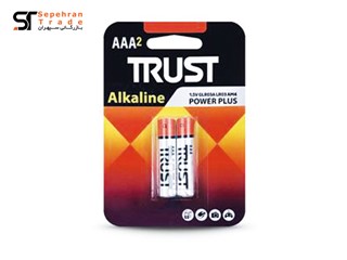 باتری نیم قلمی پاور پلاس آلکالاین کارتی سایز AAA بسته 2 عددی تراست