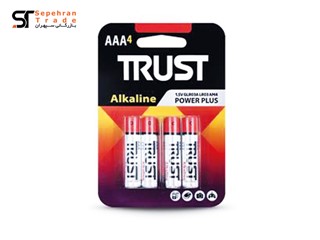باتری نیم قلمی پاور پلاس آلکالاین کارتی سایز AAA بسته 4 عددی تراست