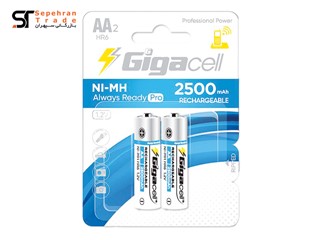 باتری قلمی 2500 میلی آمپر پرو شارژی کارتی سایز AA بسته 2 عددی گیگاسل