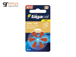 باتری سمعکی بدون جیوه کارتی سایز A312 بسته 6 عددی گیگاسل