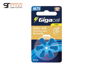 باتری سمعکی بدون جیوه کارتی سایز A675 بسته 6 عددی گیگاسل