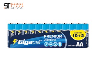 باتری قلمی پریمیوم آلکالاین شیرینک سایز AA بسته 12 عددی گیگاسل