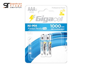 باتری نیم قلمی 1000 میلی آمپر پرو شارژی کارتی سایز AAA بسته 2 عددی گیگاسل