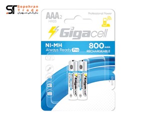 باتری نیم قلمی 800 میلی آمپر پرو شارژی کارتی سایز AAA بسته 2 عددی گیگاسل
