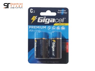 باتری متوسط پریمیوم آلکالاین کارتی سایز C بسته 2 عددی گیگاسل