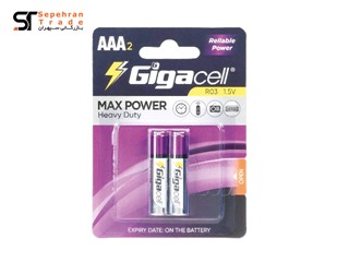 باتری نیم قلمی مکس پاور کارتی سایز AAA بسته 2 عددی گیگاسل