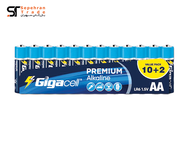 باتری قلمی پریمیوم آلکالاین شیرینک سایز AA بسته 12 عددی گیگاسل
