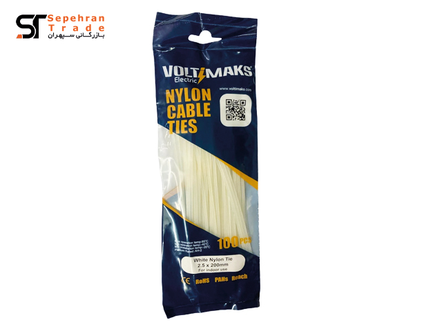 بست کمربندی پلاستیکی سایز 2.5*200 بسته 100 عددی سفید ولتی مکس Volti Max